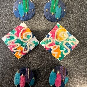 1980’s Vintage Set of 3 Colorful Earrings in Fantastic Condition!